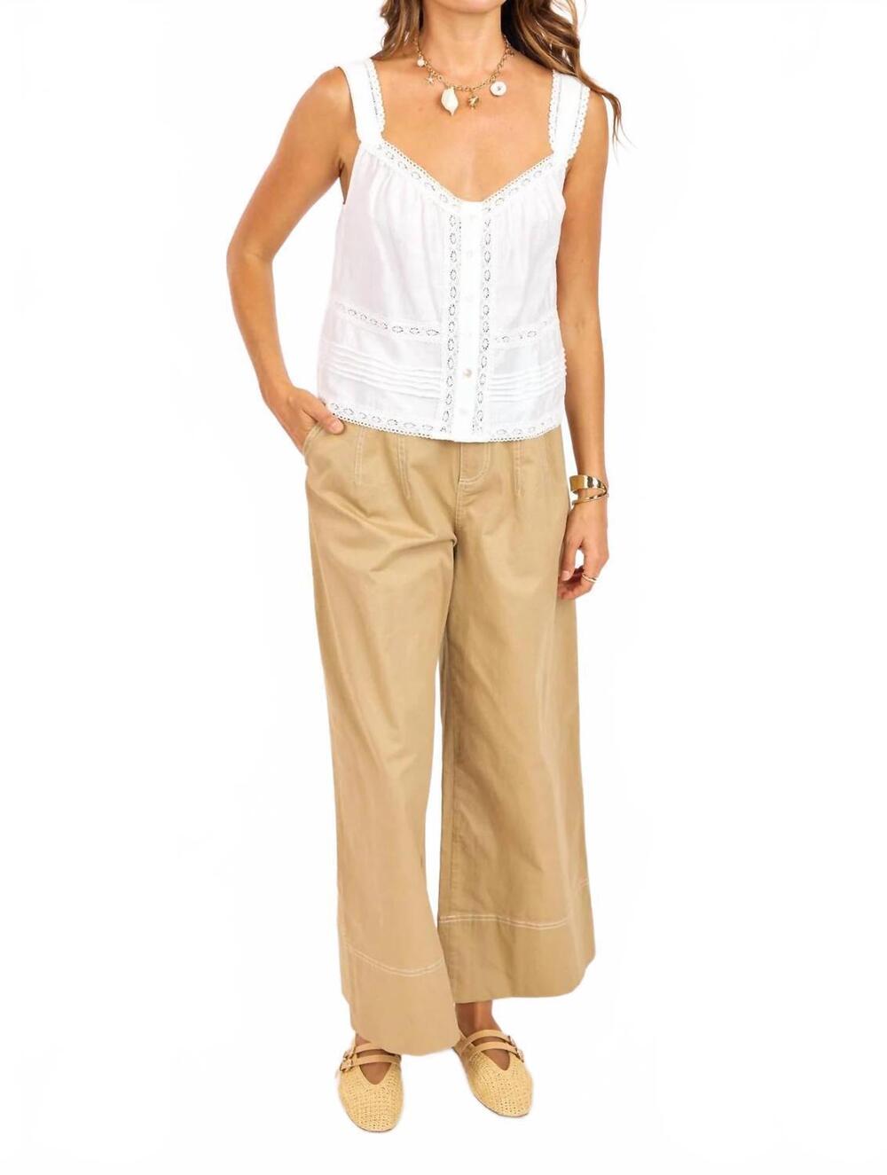NEW SAGE THE LABEL percy lace trim cami top in white